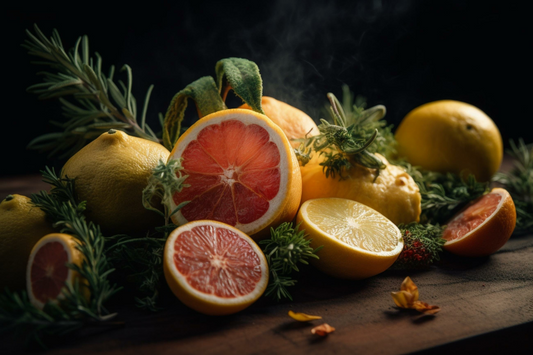 A mix of cannabis terpenes with lemon, grapefruit, and pine aromas from buds and leaves.